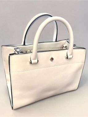 Crown & Ivy Satchel Handbag Ivory/Cream Gold Tone Structured Purse
